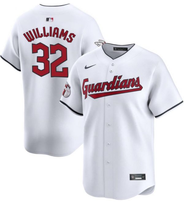 Men Cleveland Guardians #32 Gavin Williams White Cool Base Stitched Baseball Jersey
