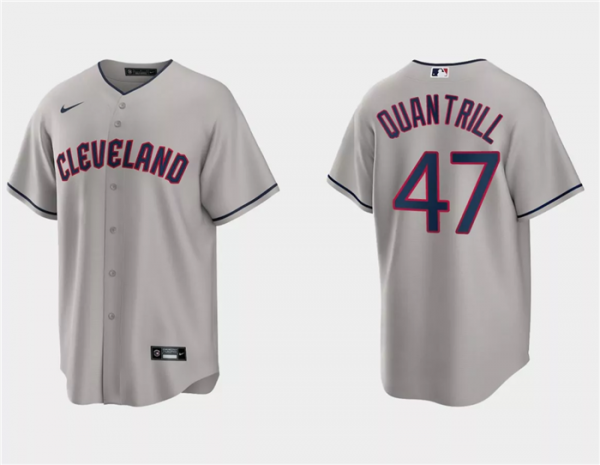 Men Cleveland Guardians #47 Cal Quantrill Grey Cool Base Stitched Jersey