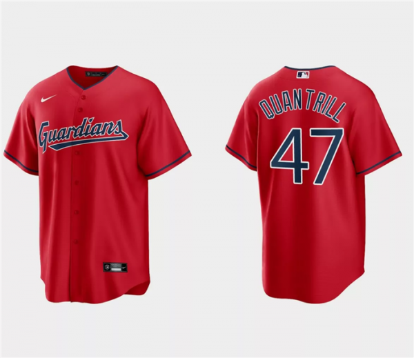 Men Cleveland Guardians #47 Cal Quantrill Red Cool Base Stitched Jersey