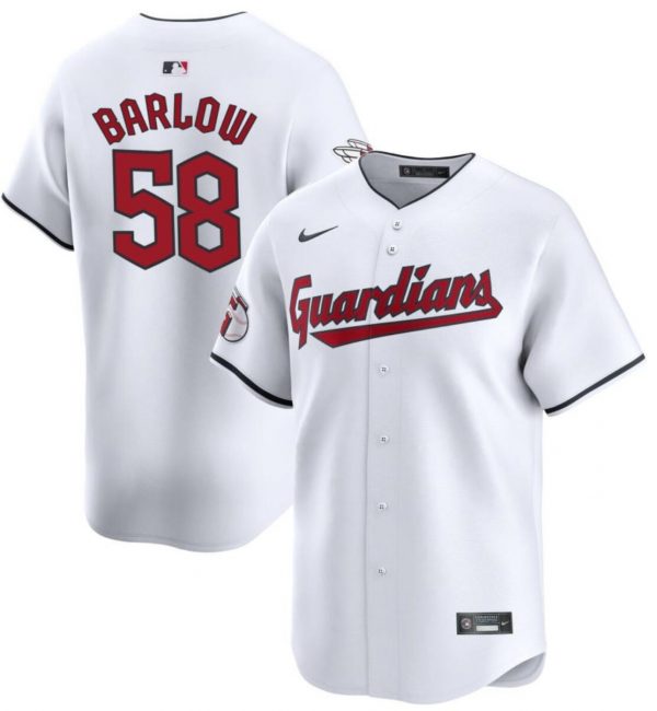 Men Cleveland Guardians #58 Scott Barlow White Home Limited Stitched Baseball Jersey
