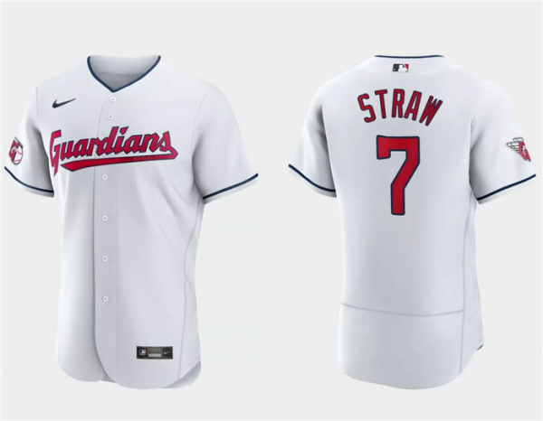 Men Cleveland Guardians #7 Myles Straw White Flex Base Stitched Jersey