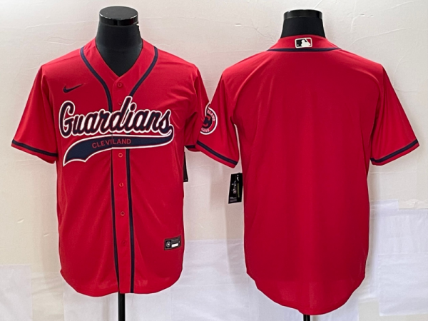Men Cleveland Guardians Blank Red With Patch Cool Base Stitched Baseball Jersey