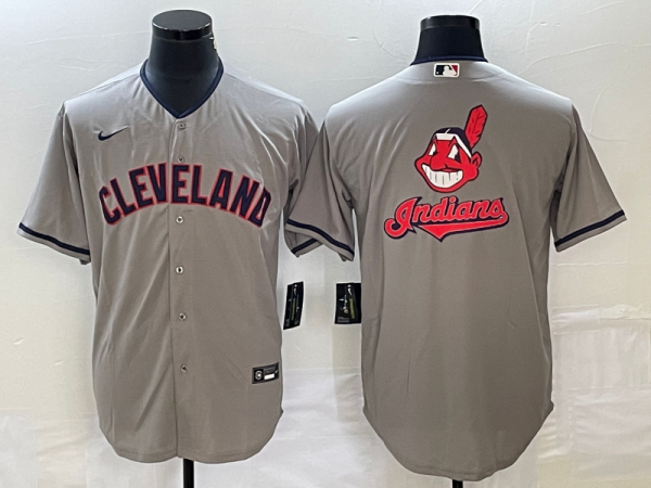 Men Cleveland Guardians Grey Team Big Logo Cool Base Stitched Jersey