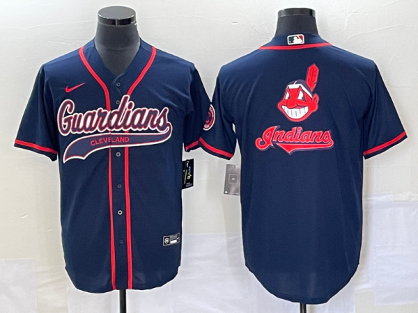 Men Cleveland Guardians Navy Team Big Logo Cool Base Stitched Jersey