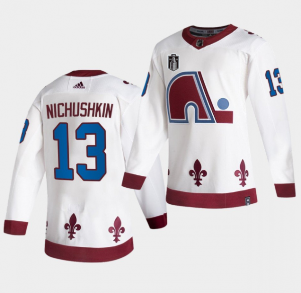 Men Colorado Avalanche #13 Valeri Nichushkin White 2022 Stanley Cup Final Patch Reverse Retro Stitched Jersey