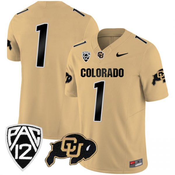 Men Colorado Buffaloes #1 Gold 2023 F.U.S.E. With PAC-12 Patch Stitched Football Jersey
