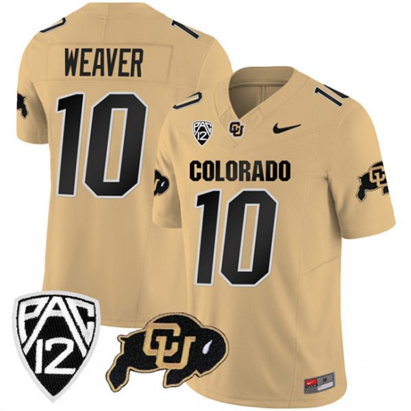 Men Colorado Buffaloes #10 Xavier Weaver Gold 2023 F.U.S.E. With PAC-12 Patch Stitched Football Jersey