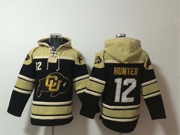 Men Colorado Buffaloes #12 Travis Hunter Black Ageless Must-Have Lace-Up Pullover Hoodie