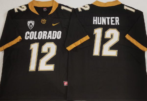 Men Colorado Buffaloes #12 Travis Hunter Black With PAC-12 Patch Stitched Football Jersey