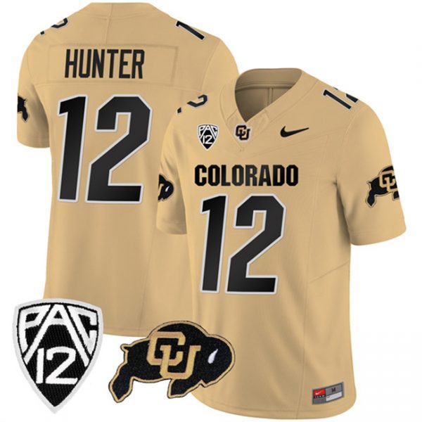 Men Colorado Buffaloes #12 Travis Hunter Gold 2023 F.U.S.E. With PAC-12 Patch Stitched Football Jersey