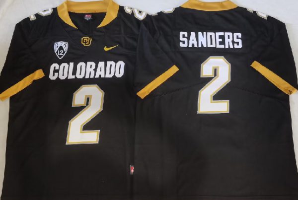 Men Colorado Buffaloes #2 Shedeur Sanders Black With PAC-12 Patch Stitched Football Jersey