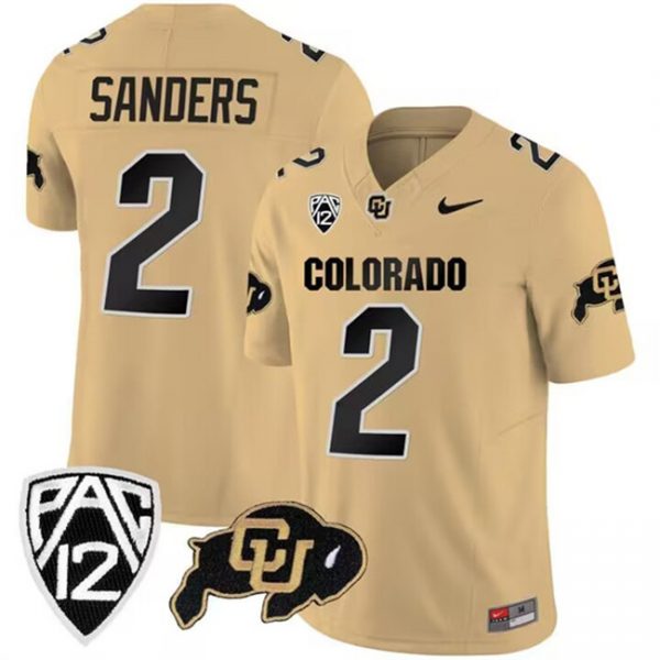 Men Colorado Buffaloes #2 Shedeur Sanders Gold 2023 F.U.S.E. With PAC-12 Patch Stitched Football Jersey