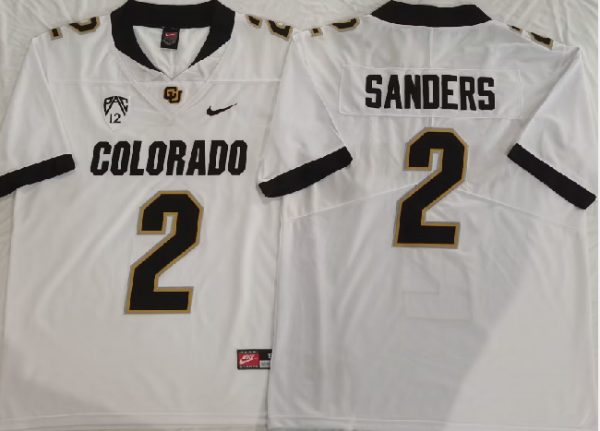 Men Colorado Buffaloes #2 Shedeur Sanders White 2023 With PAC-12 Patch Stitched Football Jersey