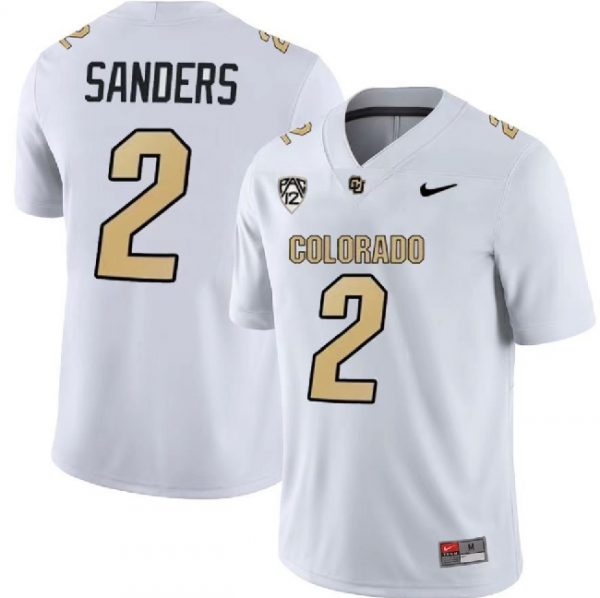 Men Colorado Buffaloes #2 Shedeur Sanders White With PAC-12 Patch Stitched Football Jersey