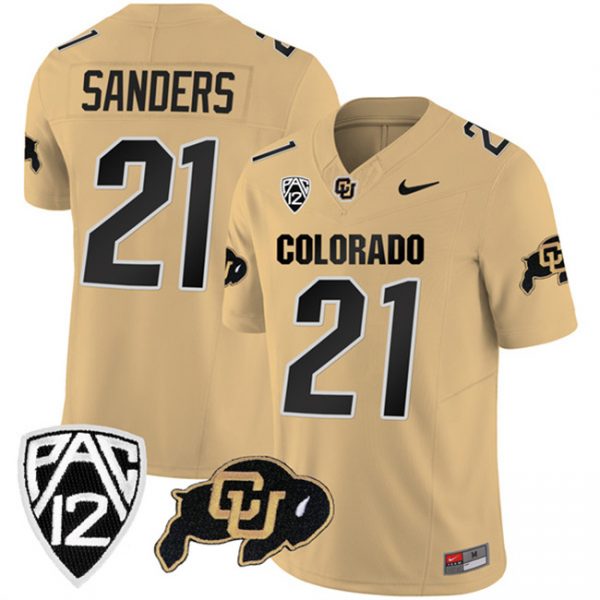 Men Colorado Buffaloes #21 Shilo Sanders Gold 2023 F.U.S.E. With PAC-12 Patch Stitched Football Jersey