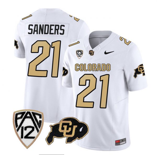 Men Colorado Buffaloes #21 Shilo Sanders White 2023 F.U.S.E. With PAC-12 Patch Stitched Football Jersey