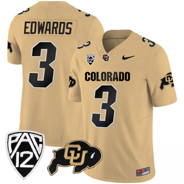 Men Colorado Buffaloes #3 Dylan Edwards Gold 2023 F.U.S.E. With PAC-12 Patch Stitched Football Jersey