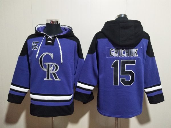 Men Colorado Rockies #15 Randal Grichuk Purple Ageless Must-Have Lace-Up Pullover Hoodie
