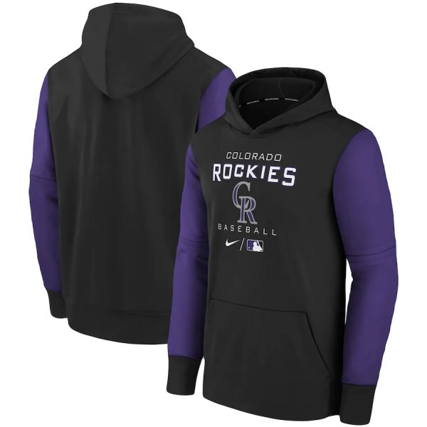 Men Colorado Rockies Black 2022 Therma Performance Pullover Hoodie