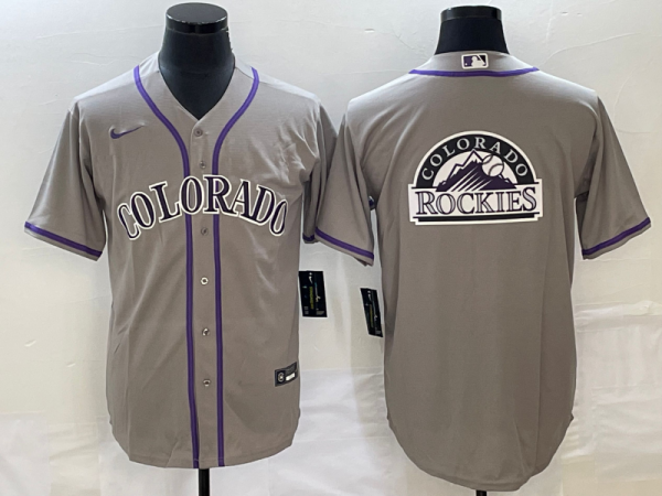 Men Colorado Rockies Grey Team Big Logo Stitched Baseball Jersey