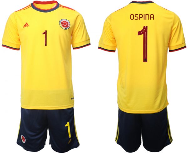 Men Columbia #1 Ospina Yellow Home Soccer Jersey Suit