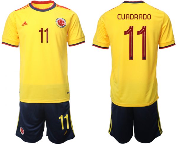 Men Columbia #11 Cuadrado Yellow Home Soccer Jersey Suit