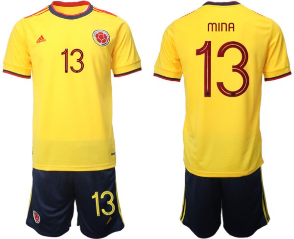 Men Columbia #13 Mina Yellow Home Soccer Jersey Suit