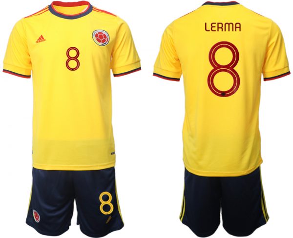 Men Columbia #8 Lerma Yellow Home Soccer Jersey Suit