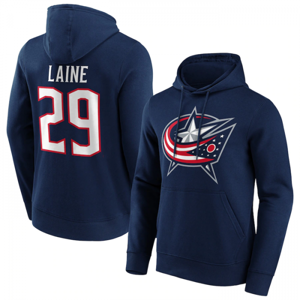 Men Columbus Blue Jackets #29 Patrik Laine Navy Pullover Hoodie