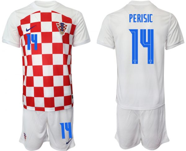 Men Croatia #14 Perisic White Home Soccer Jersey Suit