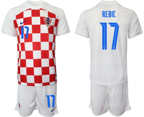 Men Croatia #17 Rebic White Home Soccer Jersey Suit