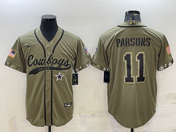 Men Dallas Cowboys #11 Micah Parsons 2022 Olive Salute to Service Cool Base Stitched Baseball Jersey