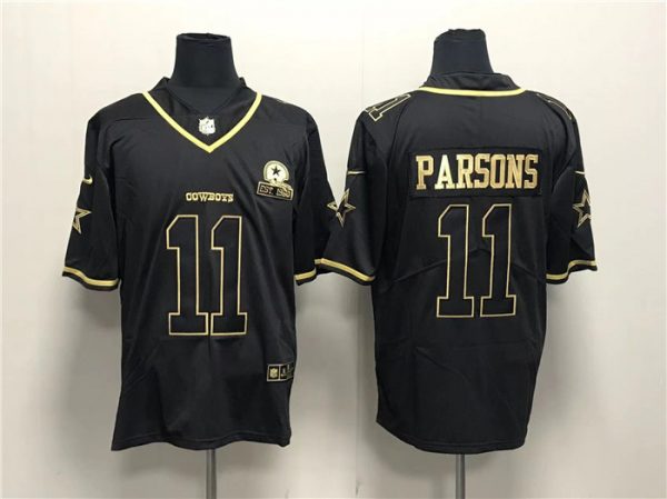 Men Dallas Cowboys #11 Micah Parsons Black Gold With 1960 Patch And 4-Star C Patch Stitched Jersey