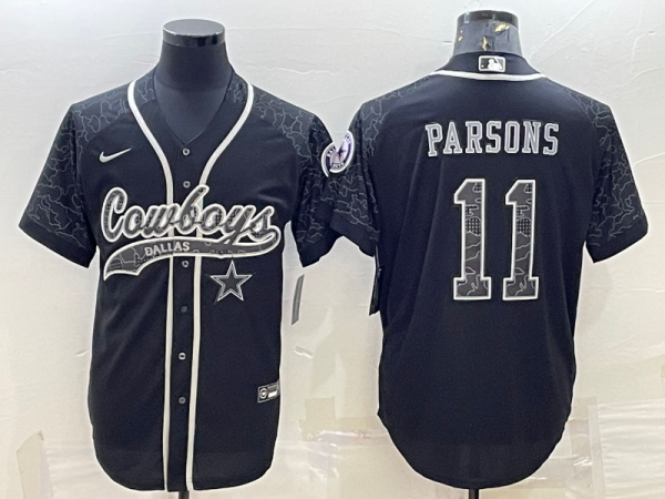 Men Dallas Cowboys #11 Micah Parsons Black Reflective With Patch Cool Base Stitched Baseball Jersey