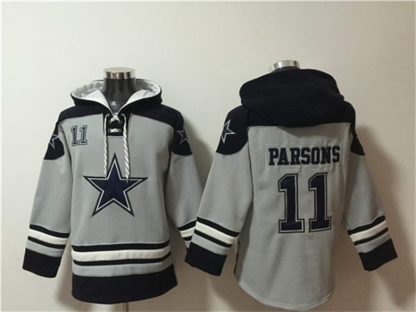 Men Dallas Cowboys #11 Micah Parsons Grey Ageless Must-Have Lace-Up Pullover Hoodie