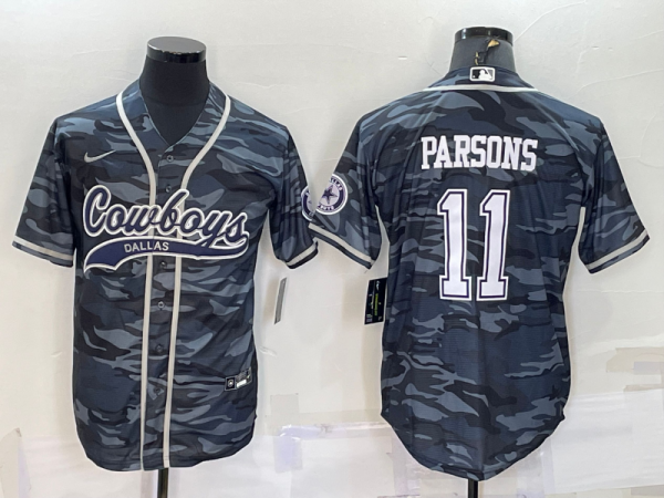 Men Dallas Cowboys #11 Micah Parsons Grey Camo With Patch Cool Base Stitched Baseball Jersey