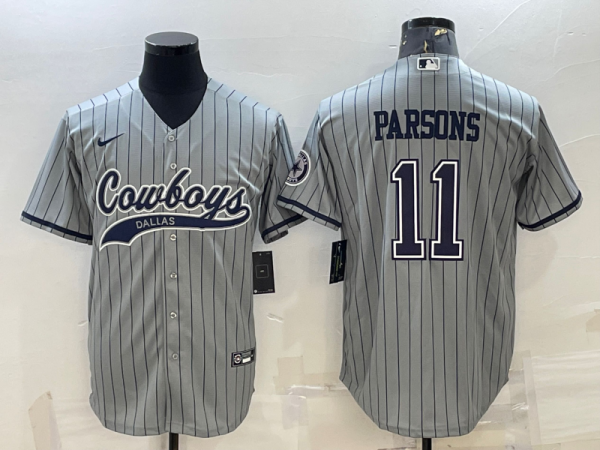 Men Dallas Cowboys #11 Micah Parsons Grey With Patch Cool Base Stitched Baseball Jersey
