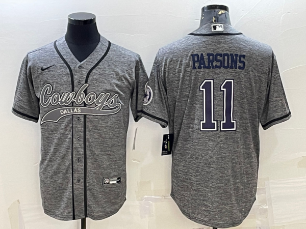 Men Dallas Cowboys #11 Micah Parsons Grey With Patch Cool Base Stitched Baseball Jersey