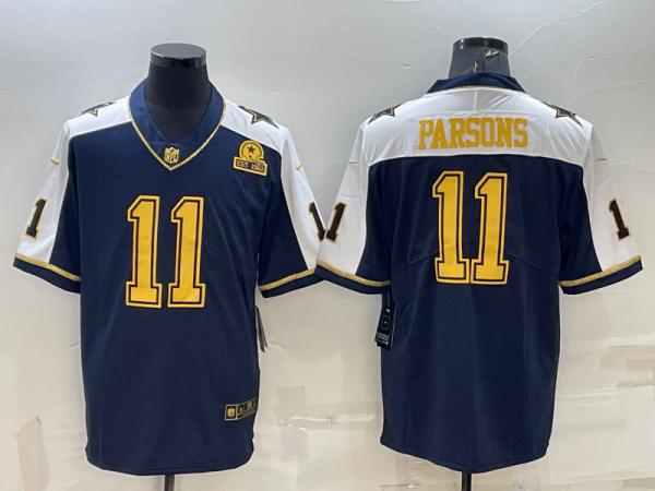 Men Dallas Cowboys #11 Micah Parsons Navy Gold Edition With 1960 Patch Limited Stitched Football Jersey