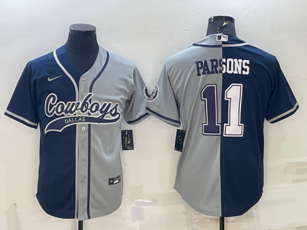 Men Dallas Cowboys #11 Micah Parsons Navy/Grey Split With Patch Cool Base Stitched Baseball Jersey
