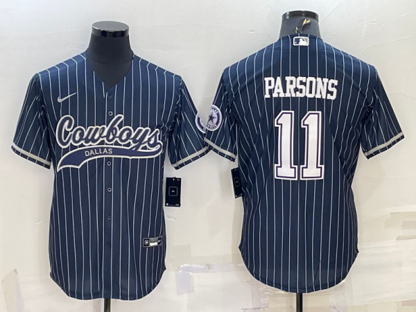 Men Dallas Cowboys #11 Micah Parsons Navy With Patch Cool Base Stitched Baseball Jersey