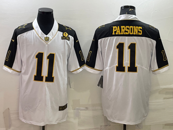 Men Dallas Cowboys #11 Micah Parsons White Gold Edition With 1960 Patch Limited Stitched Football Jersey