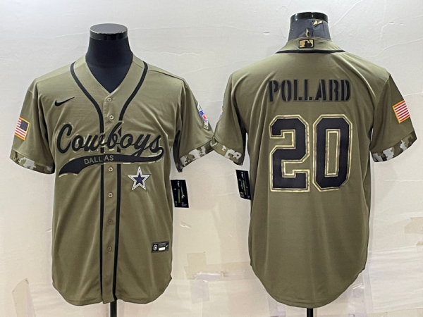 Men Dallas Cowboys #20 Tony Pollard 2022 Olive Salute to Service Cool Base Stitched Baseball Jersey