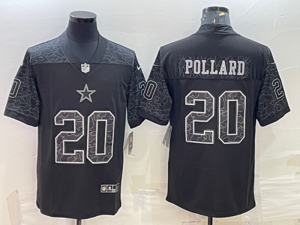 Men Dallas Cowboys #20 Tony Pollard Black Reflective Limited Stitched Football Jersey