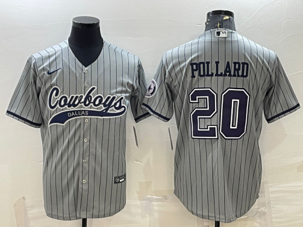 Men Dallas Cowboys #20 Tony Pollard Gray With Patch Cool Base Stitched Baseball Jersey