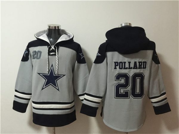 Men Dallas Cowboys #20 Tony Pollard Grey Ageless Must-Have Lace-Up Pullover Hoodie