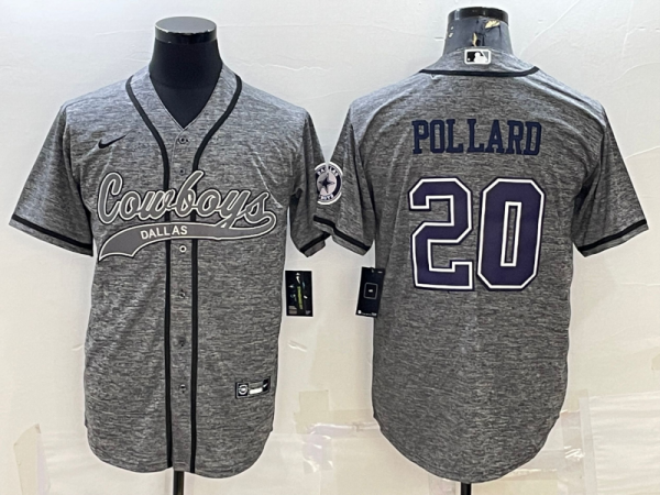 Men Dallas Cowboys #20 Tony Pollard Grey With Patch Cool Base Stitched Baseball Jersey