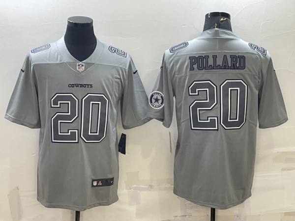 Men Dallas Cowboys #20 Tony Pollard With Patch Grey Atmosphere Fashion Stitched Jersey