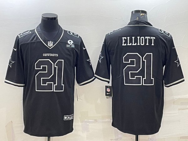 Men Dallas Cowboys #21 Ezekiel Elliott Black With 1960 Patch Limited Stitched Football Jersey