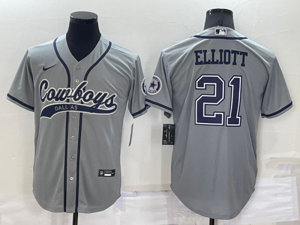 Men Dallas Cowboys #21 Ezekiel Elliott Grey Cool Base Stitched Baseball Jersey